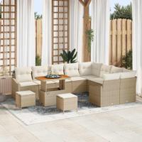 Tuinbankenset met kussen 12 pcs Beige poly rattan
