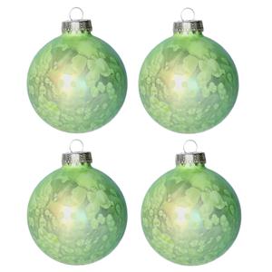 Luxe kerstballen - 4x stuks - 8 cm - groen - glas - ice finish - kerstversiering