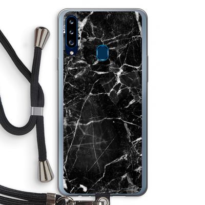 Zwart Marmer 2: Samsung Galaxy A20s Transparant Hoesje met koord
