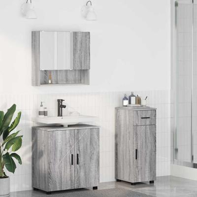 Badkamermeubelset met lade 3 pcs Grijs sonoma 61 x 35 x 64 cm