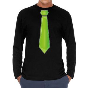 Verkleed shirt voor heren - stropdas groen - zwart - carnaval - foute party - longsleeve