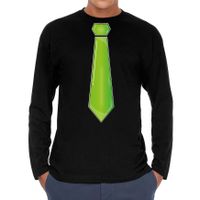 Verkleed shirt voor heren - stropdas groen - zwart - carnaval - foute party - longsleeve - thumbnail