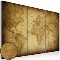 Schilderij - Wereldkaart - Oude Wereld,  3luik , beige bruin , wanddecoratie , premium print op canvas - thumbnail