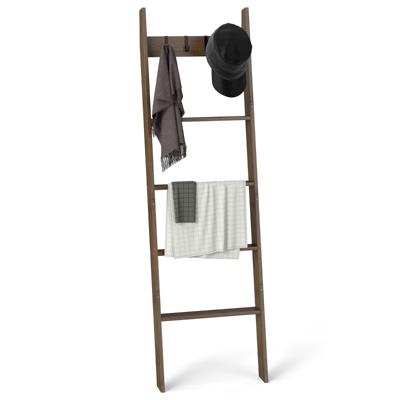 Bamboe Handdoekladder met 4 Haken & 5 Sporten & Anti-kantelriemen Ladderrek Handdoekhanger