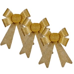 6x stuks kerstboomversieringen kleine ornament strikjes/strikken gouden glitters 15 x 17 cm