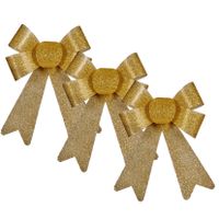 6x stuks kerstboomversieringen kleine ornament strikjes/strikken gouden glitters 15 x 17 cm - thumbnail