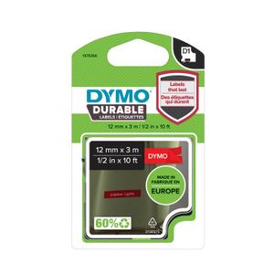 DYMO D1 -Durable Labels - White on Red - 12mm x 7m