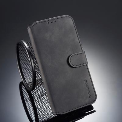 DG. MING Retro olie kant horizontale Flip Case voor iPhone XR met houder & Card Slots & portefeuille (zwart)