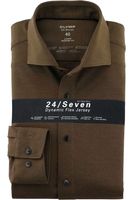OLYMP Luxor Dynamic Flex Modern Fit Jersey shirt bruin, Effen - thumbnail