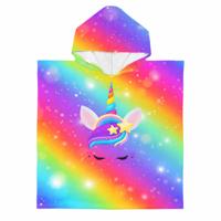 Bad cape/poncho - kinderen - eenhoorn print - 60 x 120 cm - microvezel