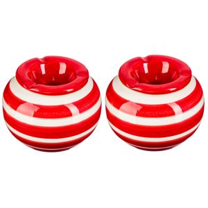 Terras asbak/stormasbak - 2x - rond - keramiek - 12 x 8 cm - rood/wit - Buiten asbakken