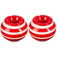 Terras asbak/stormasbak - 2x - rond - keramiek - 12 x 8 cm - rood/wit - Buiten asbakken