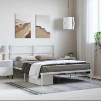 Bedframe met hoofdbord metaal wit 135x190 cm