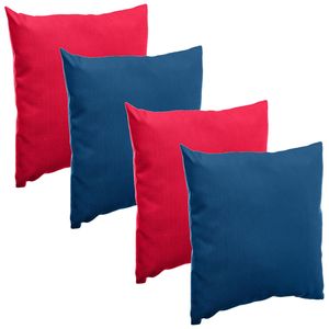 Bank/sier/tuin kussens voor binnen/buiten set 4x stuks rood/blauw 40 x 40 cm