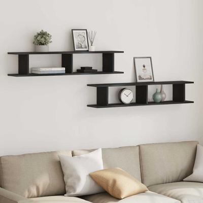 Wandplanken 2 st 105x18x20 cm spaanplaat zwart eikenkleurig