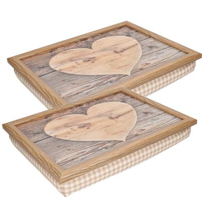 Mars & More Schootkussen - 2x - hart houtprint - laptray - 43 x 33 cm