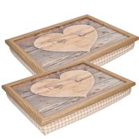 Mars & More Schootkussen - 2x - hart houtprint - laptray - 43 x 33 cm