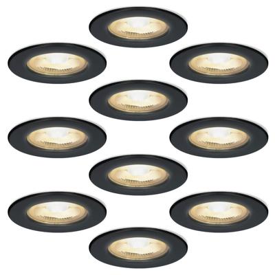 Set van 10 Nola - LED inbouwspots - lage inbouwdiepte (49mm) - 5 Watt 480Lumen - 2700K Warm wit - Dimbaar - Rond - IP65 waterdicht voor binnen, buiten en badkamer - Zwart