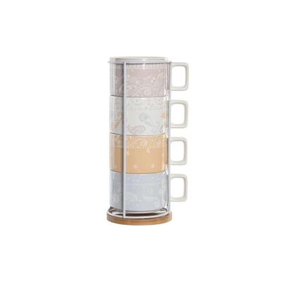Set van koffiekopjes DKD Home Decor Geel Blauw Wit Rood Metaal Bamboe Dolomite 260 ml