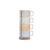 Set van koffiekopjes DKD Home Decor Geel Blauw Wit Rood Metaal Bamboe Dolomite 260 ml