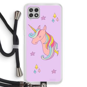 Roze eenhoorn: Samsung Galaxy A22 4G Transparant Hoesje met koord