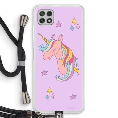 Roze eenhoorn: Samsung Galaxy A22 4G Transparant Hoesje met koord