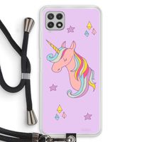 Roze eenhoorn: Samsung Galaxy A22 4G Transparant Hoesje met koord Roze eenhoorn: Samsung Galaxy A22 4G Transparant Hoesje met koord