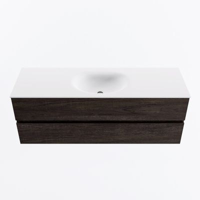 MONDIAZ VICA 140cm badmeubel onderkast Dark Brown 2 lades. Wastafel MOON midden 1 kraangat, kleur Talc.