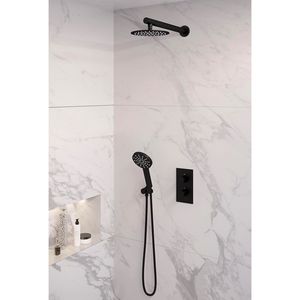 Inbouw Regendouche Set Brauer Black Edition Wanduitloop Ronde Hoofddouche 20 cm Met Handdouche 3 Standen Mat Zwart Brauer