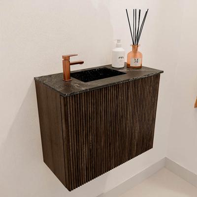 Toiletmeubel Mondiaz Joya Dlux | 50 cm | Meubelkleur Walnut | Faye wastafel Lava Wasbak Links | 1 kraangat
