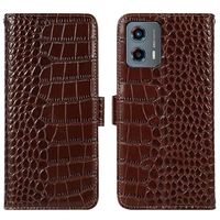 Motorola Moto G (2023) Crocodile Series Wallet Leren Hoesje met RFID - Bruin