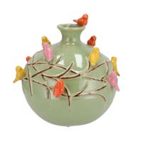 Vaas Spring birds - pistache groen - keramiek - D14 x H14 cm - bloemenvaas Vaas Spring birds - pistache groen - keramiek - D14 x H14 cm - bloemenvaas