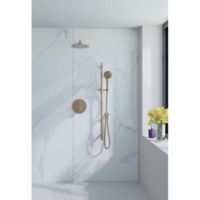 Fortifura Calvi Inbouw Regendoucheset - rond - thermostatisch - wandarm - glijstang - 25cm hoofddouche - ronde handdouche - Geborsteld Messing PVD (Goud) SW706206/SW720555/SW720562/SW720569/SW721169/SW767