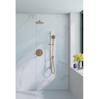 Fortifura Calvi Inbouw Regendoucheset - rond - thermostatisch - wandarm - glijstang - 25cm hoofddouche - ronde handdouche - Geborsteld Messing PVD (Goud) SW706206/SW720555/SW720562/SW720569/SW721169/SW767