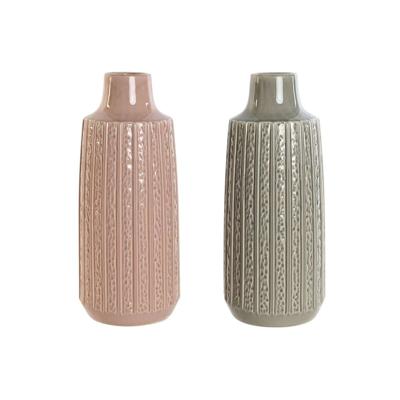 Vaas Home ESPRIT Roze Lichtgrijs Porselein 16 x 16 x 38 cm (2 Stuks)