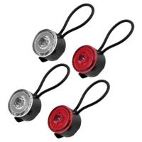 LED fietslamp set - 2x - rond - rood/wit - 2-delig - 3 standen - 30 mm