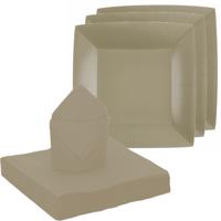 Feest/verjaardag servies set 10x gebaksbordjes/20x servetten - taupe/beige - karton