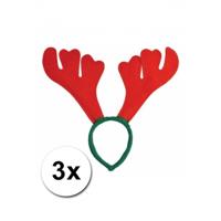 Rendier diadeem - 3x - rood/groen - vilt - haarband - verkleedaccessoire