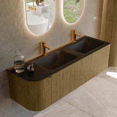Badmeubel Mondiaz Kurve | 145 cm cm | Meubelkleur Dusk | Wastafelkleur Urban | Solid surface | Dubbel / Rechts spoelbak | 2 kraangaten