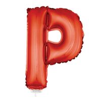 Rode opblaas letter ballon P op stokje 41 cm   -