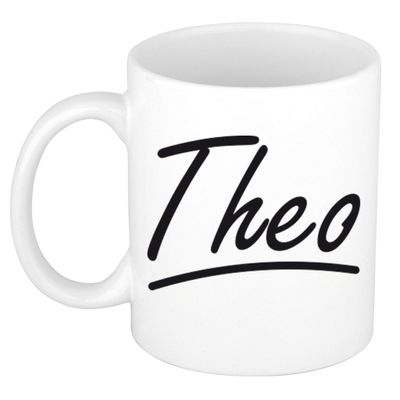 Naam cadeau mok / beker Theo met sierlijke letters 300 ml Naam cadeau mok / beker Theo met sierlijke letters 300 ml