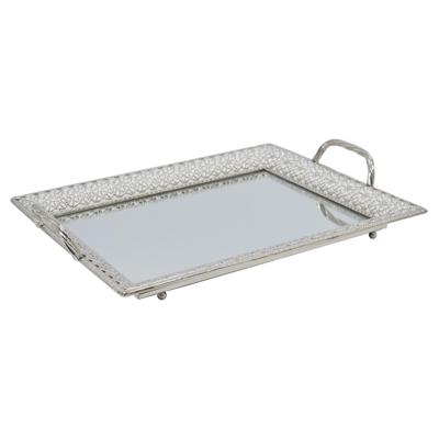 Home Deco Factory dienblad Mirror - sierlijk metaal - rechthoek - 42x32 cm - zilver - kaarsenbord