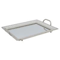 Home Deco Factory dienblad Mirror - sierlijk metaal - rechthoek - 42x32 cm - zilver - kaarsenbord