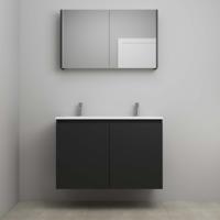 On-Line Badkamermeubelset - 100 cm - Bouwpakket - Greeploos 2 Deuren - Acryl Wastafel - 2 Kraangaten - Spiegelkast - Mat Zwart
