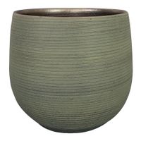 Plantenpot/bloempot keramiek donkergroen stripes relief - D36/H32 cm