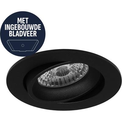 Spot Armatuur GU10 - Pragmi Orbit - GU10 Inbouwspot met Bladveren - Rond - Kantelbaar - Zwart - Aluminium - Ø82mm