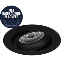 Spot Armatuur GU10 - Pragmi Orbit - GU10 Inbouwspot met Bladveren - Rond - Kantelbaar - Zwart - Aluminium - Ø82mm