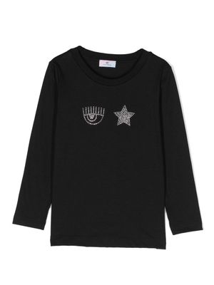 Chiara Ferragni Kids sweat en coton à logo strassé - Noir