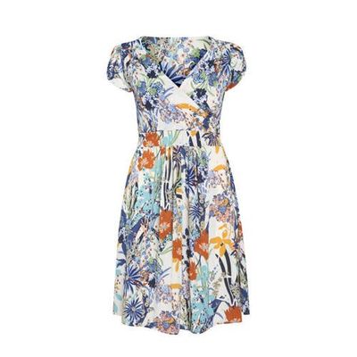 Paprika gebloemde A-lijn jurk ecru/blauw/oranje Paprika gebloemde A-lijn jurk ecru/blauw/oranje