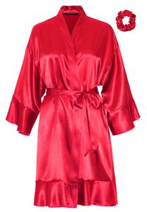 Satijnen kimono dames ruffle – bordeaux rood